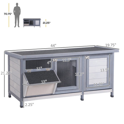 Wooden Rabbit Hutch Bunny Hutch Cage Guinea Pig with Waterproof Roof, No Leak Tray and Feeding Trough, Indoor/Outdoor, Gray