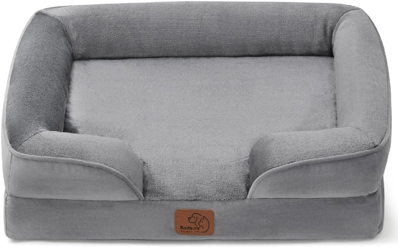 Orthopedic Dog Bed for Medium Dogs - Waterproof Dog Sofa Bed Medium, Supportive Foam Pet Couch Bed with Removable Washable Cover, Waterproof Lining and Nonskid Bottom, Grey
