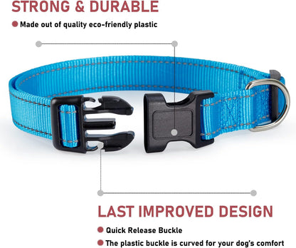 Reflective Dog Collar with Buckle Adjustable Safety Nylon Collars for Small Medium Large Dogs, Blue XL