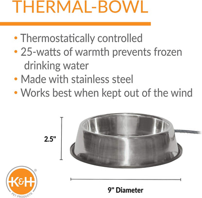 Thermal-Bowl Outdoor Heated Cat & Dog Water Bowl Stainless Steel 102 Ounces