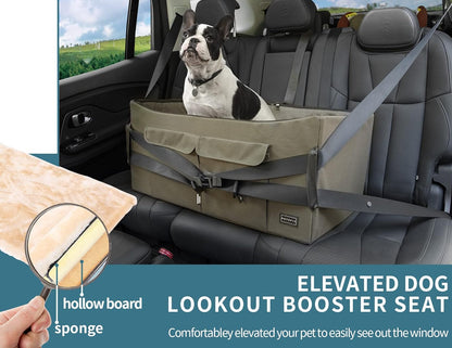 Dog Car Seat, Pet Travel Car Booster Seat with Safety Belt, Washable Double-Sided Cushion and Storage Pocket for Pets