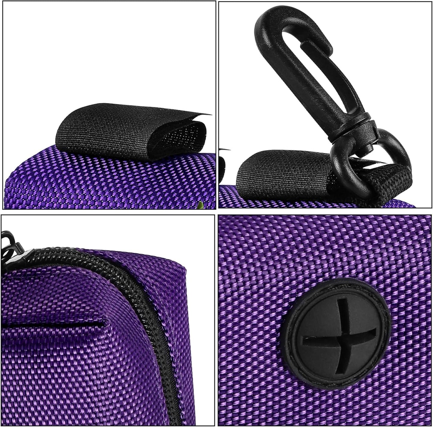 2 Pack Dog Poop Bag Holder for Leash Attachment - Waste Bag Dispenser for Leash - Fits Any Dog Leash - Portable Set with 1 Hand Free Holder Metal Carrier - Black&Purple