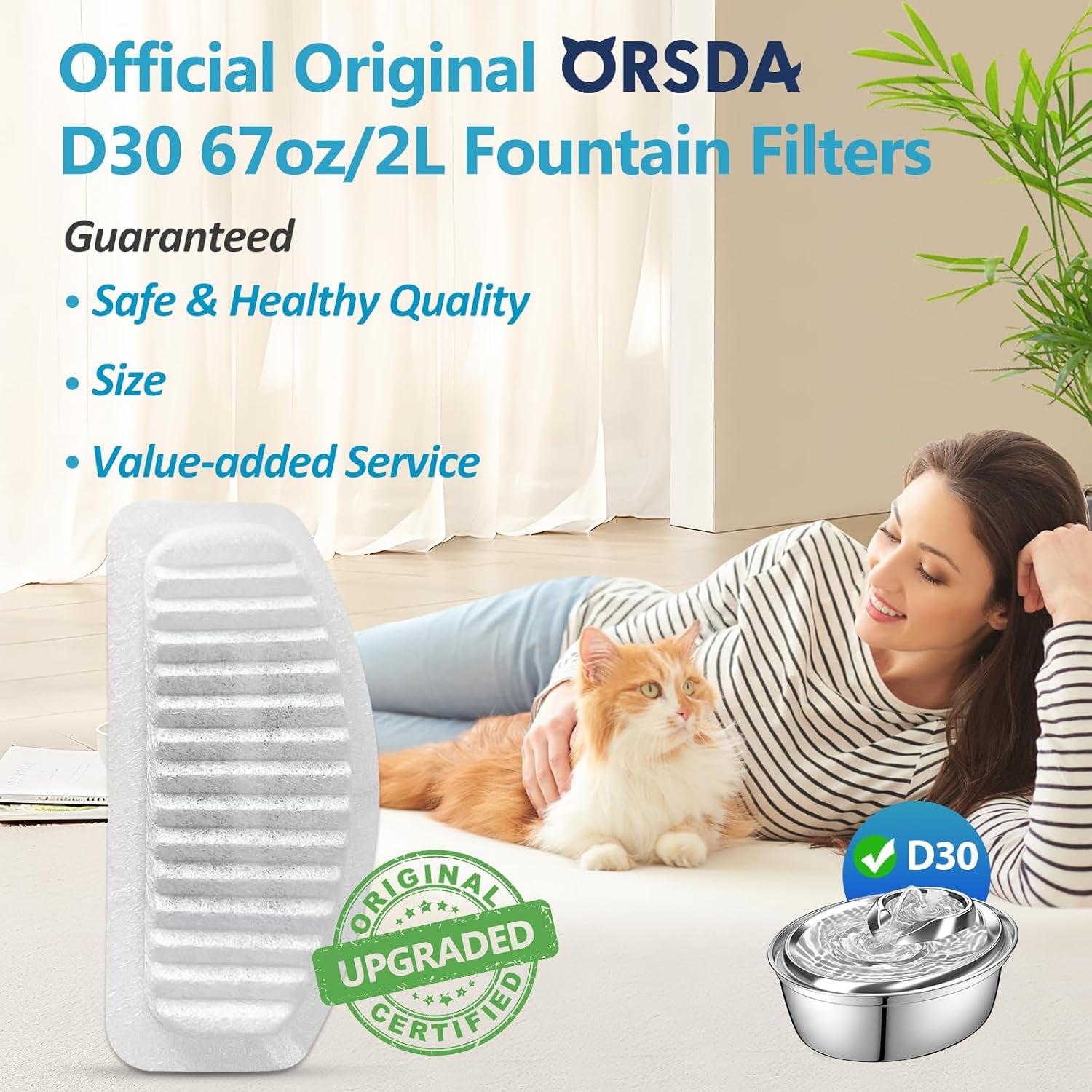 Cat Water Fountain Filters, Replacement Carbon, Resin Filters for D30 67Oz/2L Automatic Pet Fountain Cat Water Fountain Dog Water Dispenser, 3 Triple Filtration System (12PCS 67Oz/2L Filters)