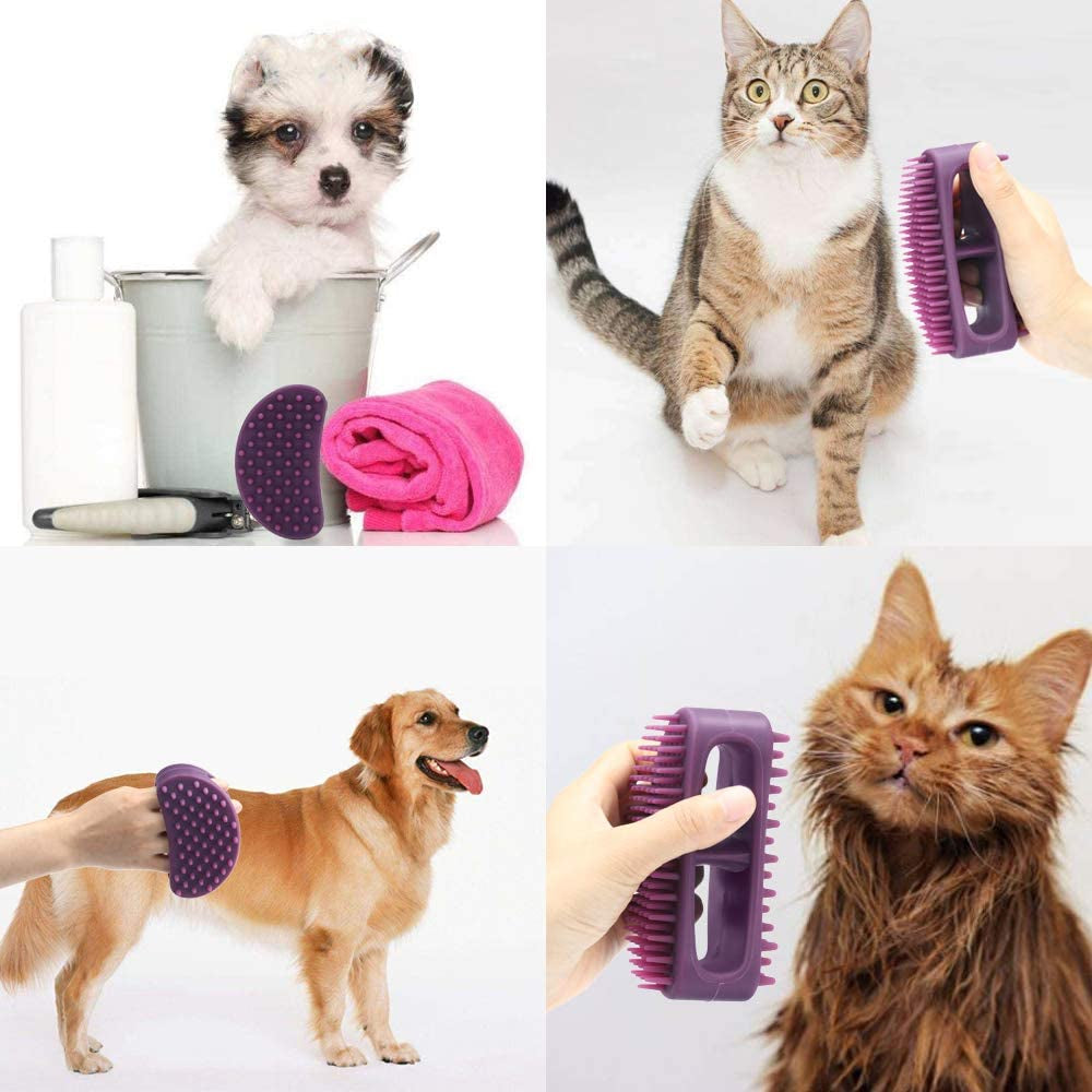 Dog Brush & Cat Brush, Soft Silicone Dog Grooming Brush, Pet Bath & Massage Brush for Cats and Dogs with Short or Long Hair, Cat Slicker Shedding Hair Brush for All Pet Sizes Purple