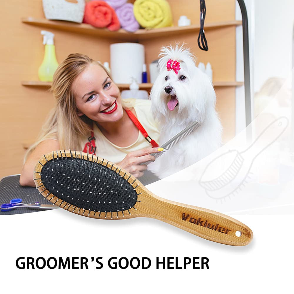 Dog Brush Cat Brush,  Double Sided Bristle and Pin Pet Brush for Dog Grooming, Real Boar Bristle Shedding Brush with Bamboo Handle for Long Short Hair, 2 Pack Dog Comb, White