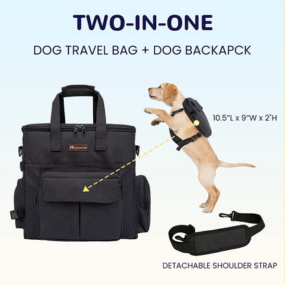 Dog Travel Bag with 2 Collapsible Dog Bowls, 1 Dog Backpack, Airline Approved Pet Travel Bag Organizer for Supplies & Accessories, 2 Travel Dog Food Container, Black